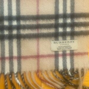 Burberry Beige Cashmere Check Scarf with Black & Red Accents